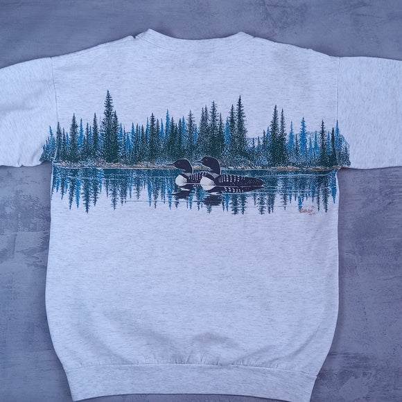 Vintage 90s Loons In Marshland Woods Cottagecore Killbear Park Crewneck CANADA