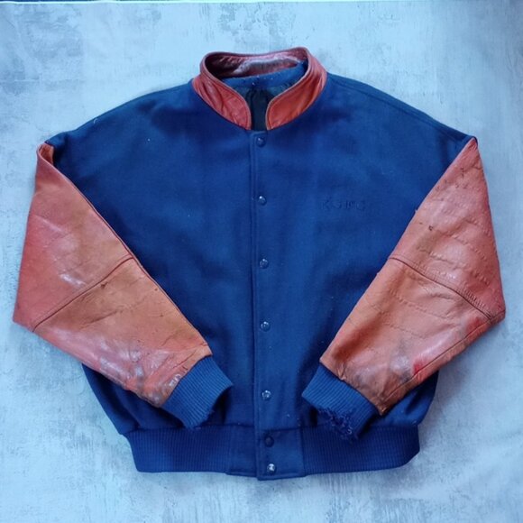 Vintage 90s KGFC Varity Essential Wool/Leather Jacket