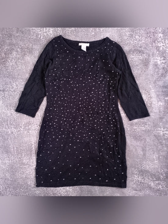 Black Long Sleeve Knit Dress with Silver Studs