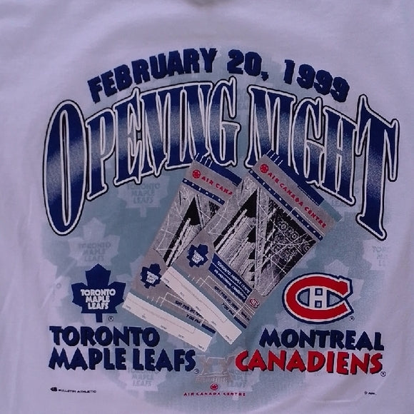 VINTAGE 1999 Toronto Maple Leafs vs Montreal Canadiens Opening Night Tee Single