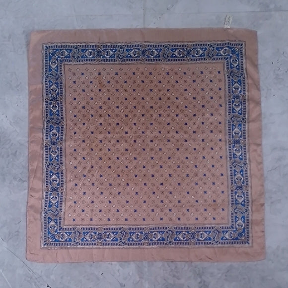 Vintage Made in Italy Paisley Scarf – Tan & Blue – 30” Square