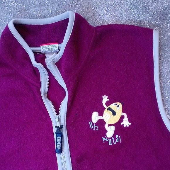 Vintage 90s M&M's OH NUTS PROMO Maroon Fleece Vest with Embroidery UNISEX