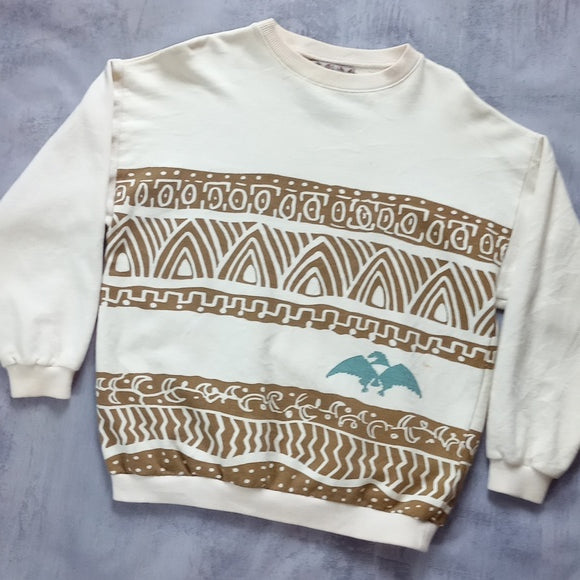 Vintage 90s Funky Tribal Bird Pattern Crewneck Sweater ADOBE FLATS Aztec