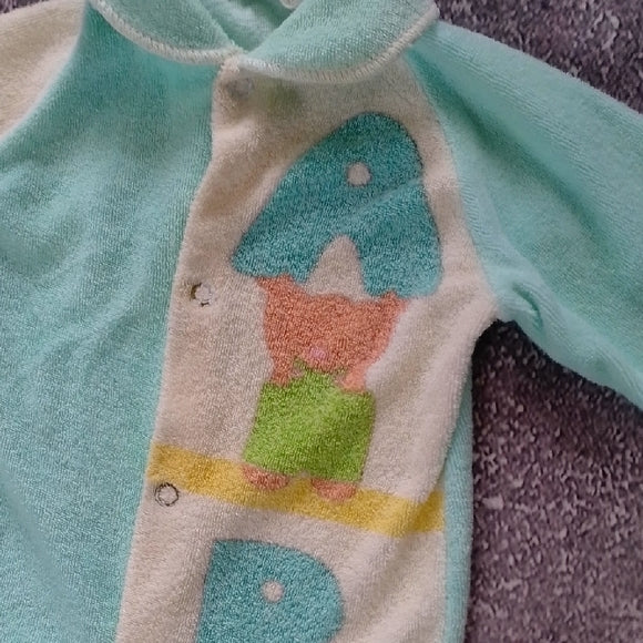 VINTAGE '90s Animals Holding ABC Aqua and White Kids One Piece