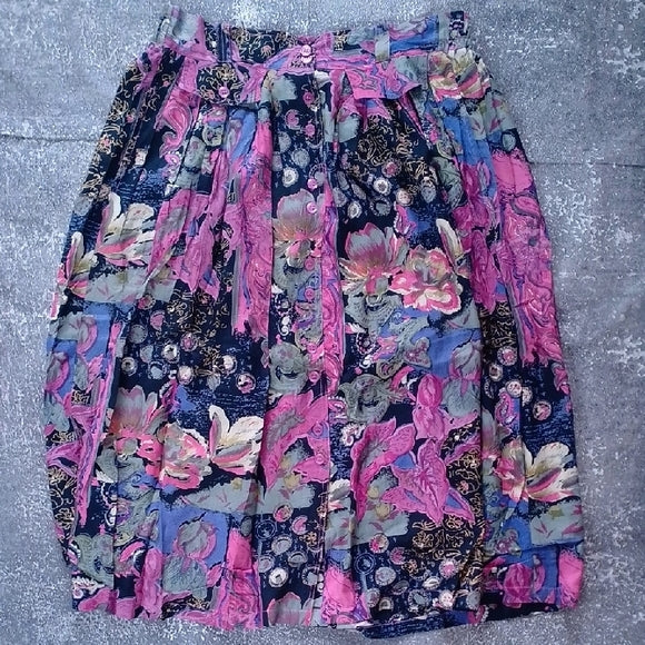 Vintage 90s Floral Pink and Blue Women's Skirt UNION KHAKI