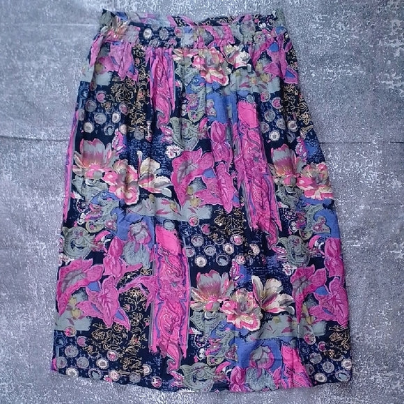 Vintage 90s Floral Pink and Blue Women's Skirt UNION KHAKI