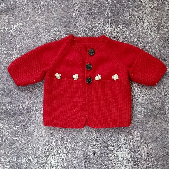 VINTAGE Red Kids Cardigan with Button Accents
