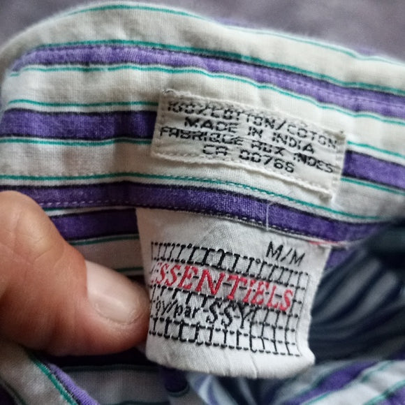 Vintage 90s White/Purple/Green Striped Essentials Button-Down Shirt