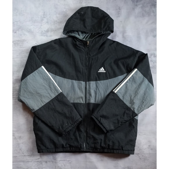 Vintage 90s Adidas Black Stripes Black/Grey Essential Winter Jacket