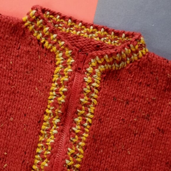 Vintage Handmade Red Zip Up Sweater Jacket