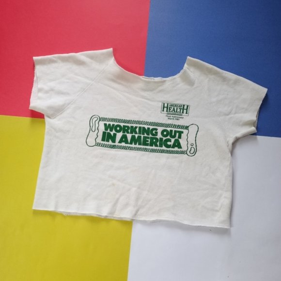 Vintage American Health March 1985 Working out in America Cropped Shirt