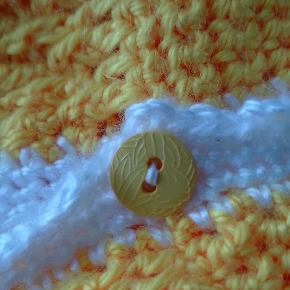 Vintage Handmade Yellow and White Crochet Cardigan
