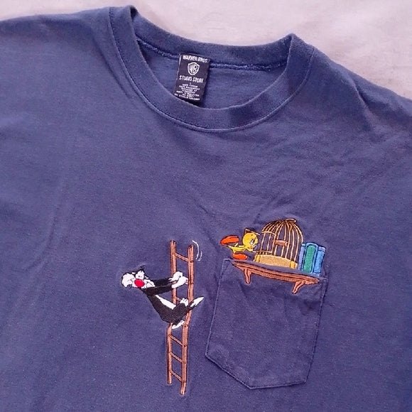 VINTAGE 1997 Tweety and Sylvester Embroidered Warner Bros T-Shirt