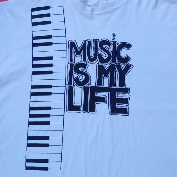 Vintage 90s Music Is My Life PIANO Single Stitch T-Shirt Unisex Marilyn Brooks