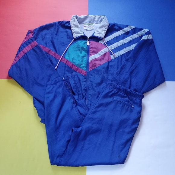 Vintage 90s Dunlop Funky Colour Block Windbreaker Track Suit Pants & Jacket