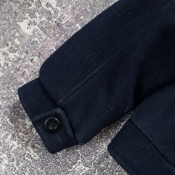 VINTAGE 80s Women's Black Jacket PEA COAT STYLE WOOL