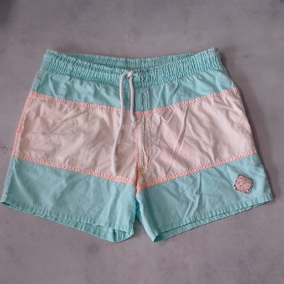VINTAGE 90s OP Mint and ORANGE Striped Swim Shorts