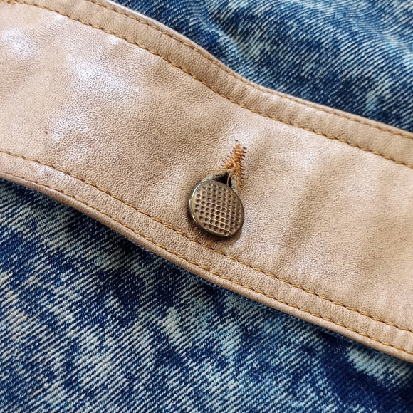Vintage 80s Fiori Acid Wash Leather Trim Jean Denim Jacket
