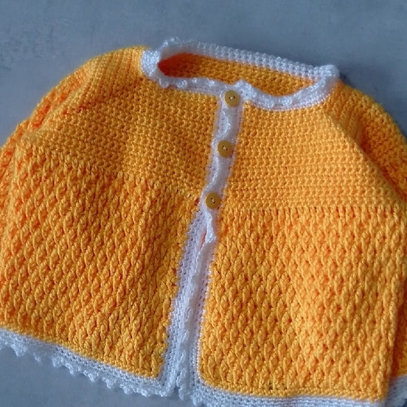 Vintage Handmade Yellow and White Crochet Cardigan