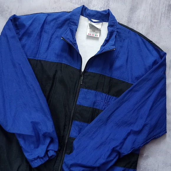 Vintage 90s Adidas Blue Black Stripes Windbreaker Jacket UNISEX