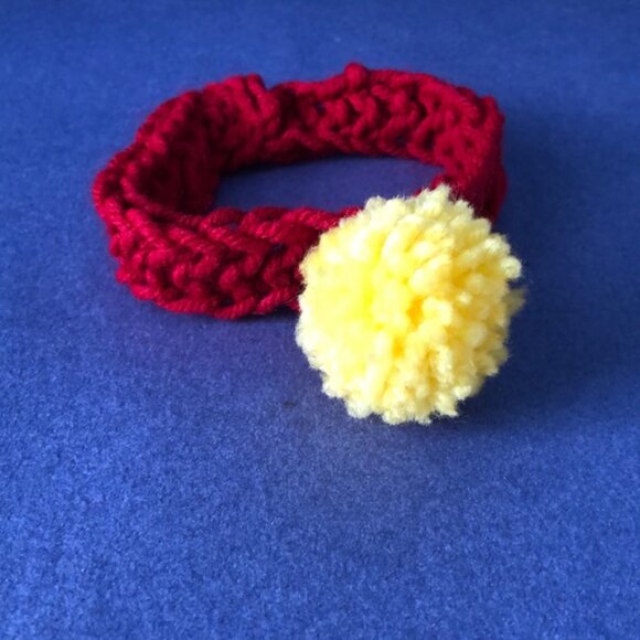 NWOT Vintage Hand-Knitted Made-in-Canada Colourful Red Headband with Pom Pom