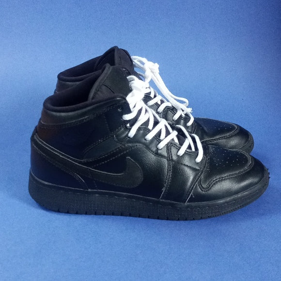 Jordan 1 Mid Deep Black Nubuck Swoosh (GS) 554725-090