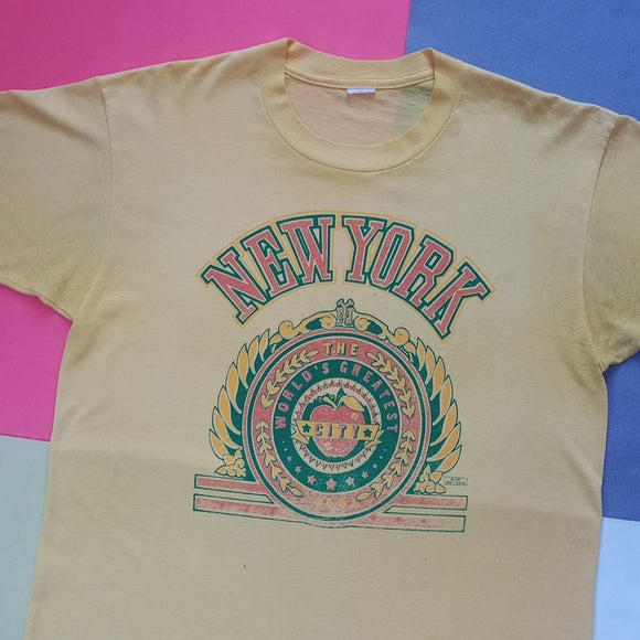 Vintage 1991 NEW YORK Worlds Greatest City Tourist T-Shirt UNISEX YELLOW