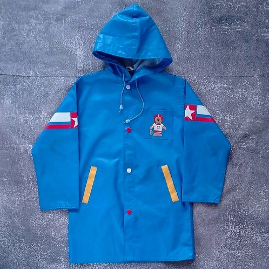 Vintage Football Bear Kids Blue Hooded Jacket with Yellow Accents