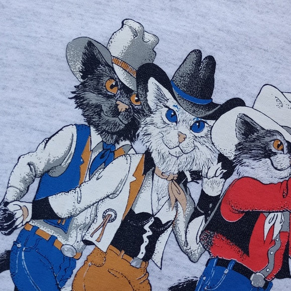 Vintage Cats In Cowboy Attire Western Front & Back Single Stitch T-Shirt