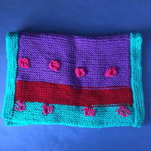 NWOT Vintage Hand-Knitted Made-in-Canada Colourful Baby Welcoming Mini Blanket