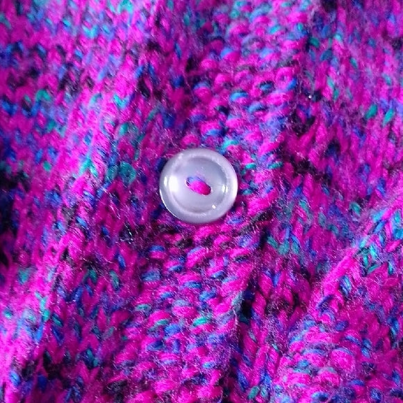 VINTAGE 90s HANDMADE Kids Purple Knit Button-Up Sweater