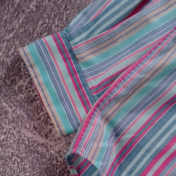 VINTAGE 90s TABI INTERNATIONAL Striped Shirt in Blue, Pink, and Green