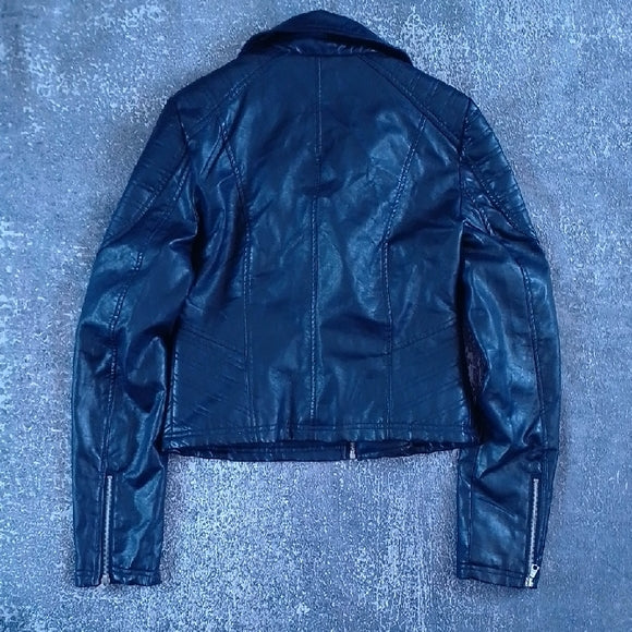 Biker Style Black Faux Leather Jacket