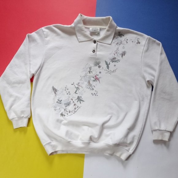 Vintage Northern Reflections Winter Birds in Winterscape Polo Sweater