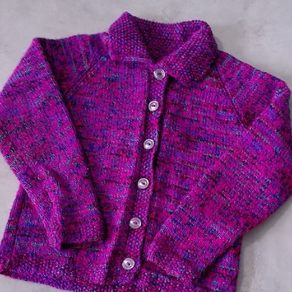 VINTAGE 90s HANDMADE Kids Purple Knit Button-Up Sweater