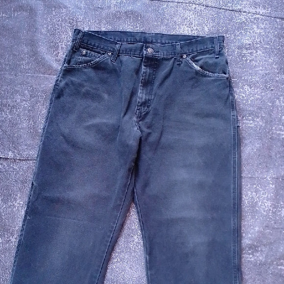 DICKIE BIG BAGGY LIGHT DISTRESSED DENIM JEANS FADED BLACK