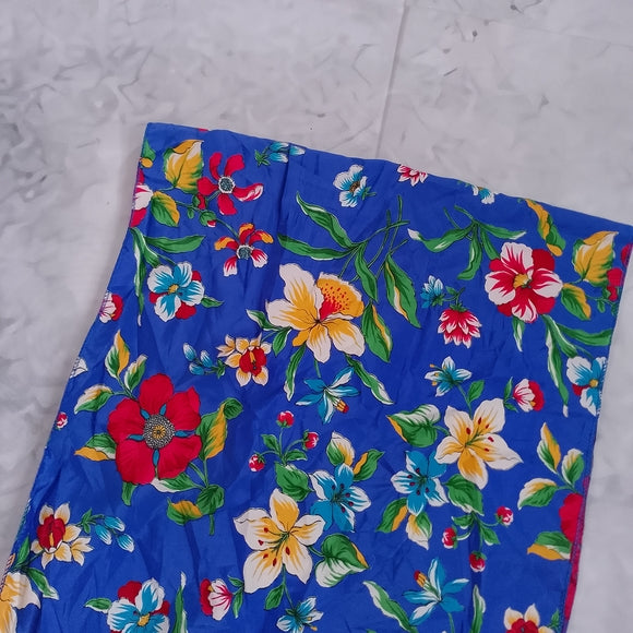 Vintage Floral Blue & Red Silk Scarf 44 x 13