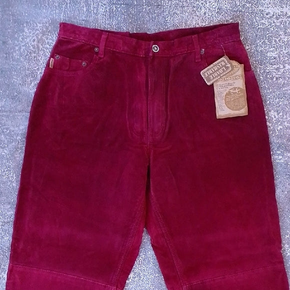 Vintage 90s SKOTTS SUEDE Vibrant Red LEATHER Pants WASHABLE