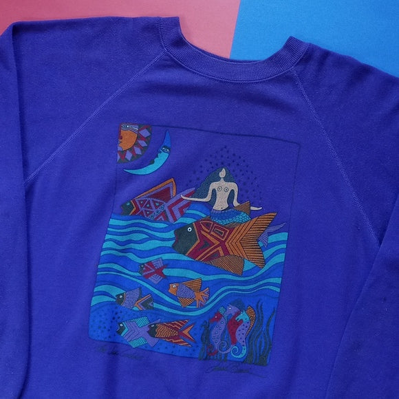 Vintage 90s Topless Mermaid & Fish Laurel Burch Crewneck