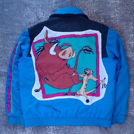 Vintage Custom “The Lion King” Upcycled Blue Lion Jacket — Timon & Pumbaa UNISEX