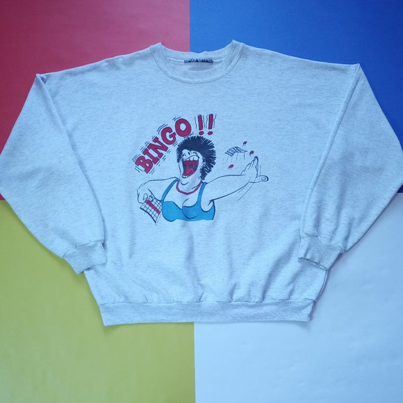 Vintage 90s Women Screaming BINGO Graphic Crewneck Sweater