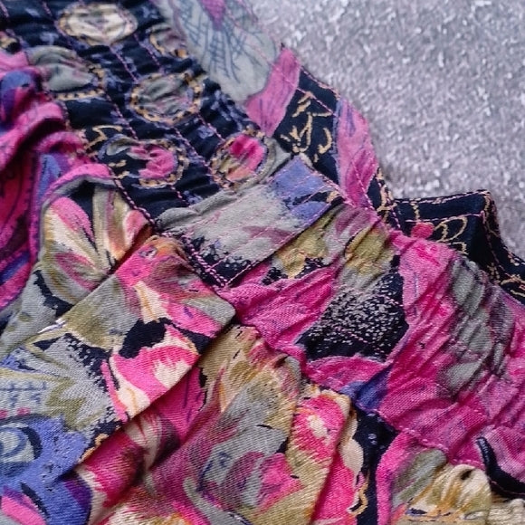 Vintage 90s Floral Pink and Blue Women's Skirt UNION KHAKI