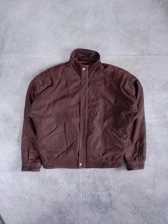 VINTAGE Brown Leather Bomber Jacket EXPRESSIONS WORWIDE