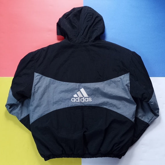 Vintage 90s Adidas Essential Striped Winter Jacket With Hood