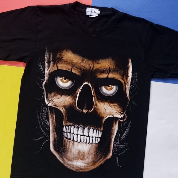 Vintage Skull Face Big Print Graphic T-Shirt