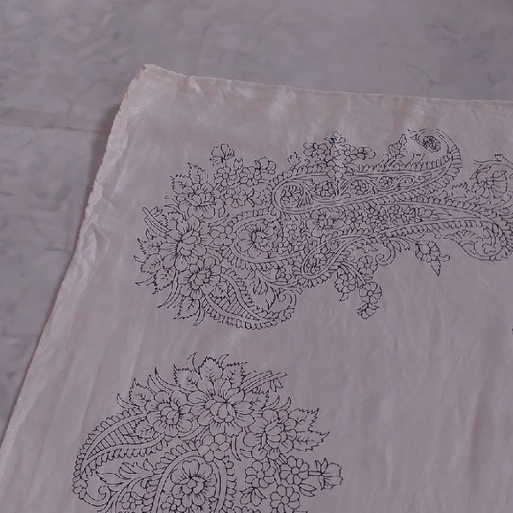 Vintage Armine Silk Scarf / Shawl – Black & White Paisley Floral Design – 32”