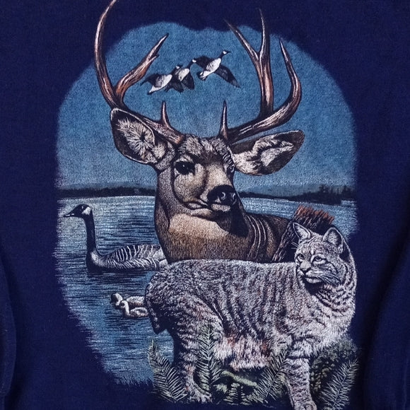 Vintage 90s Champions Choice Wildlife Deer & Cat Crewneck Sweater UNISEX