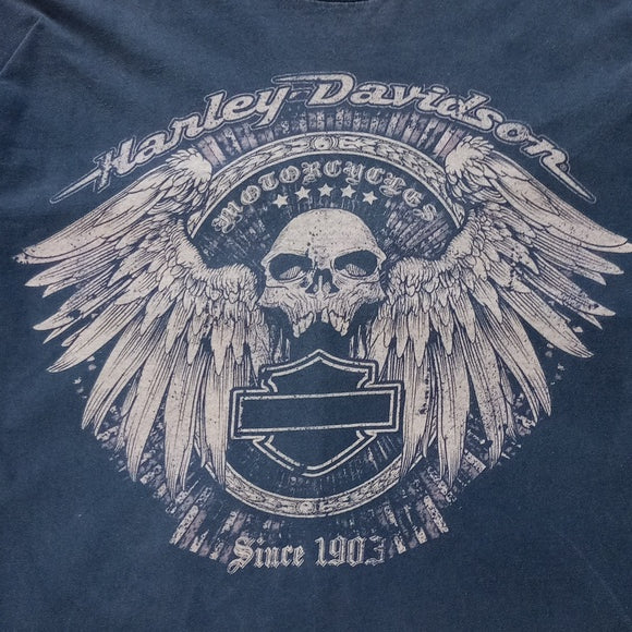 Harley Davidson Motorcycles Skull with Wings Long Sleeved Shirt