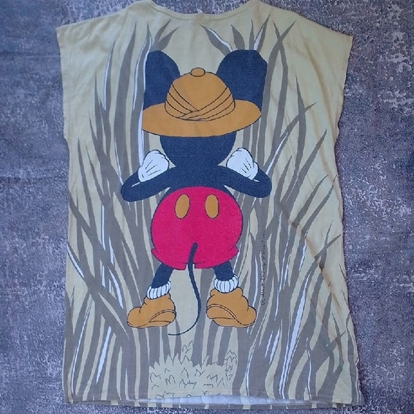 Vintage 90s Disney Mickey Mouse Safari Tee - Tan
