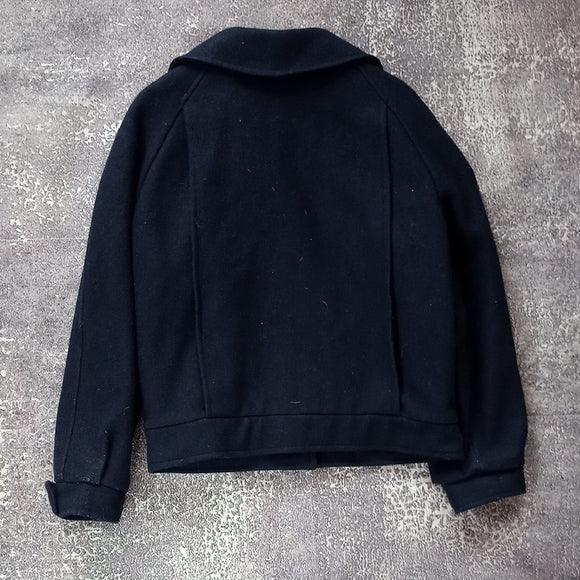 VINTAGE 80s Women's Black Jacket PEA COAT STYLE WOOL